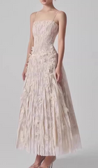 Heli Opulent Lace & Pleated Maxi Dress