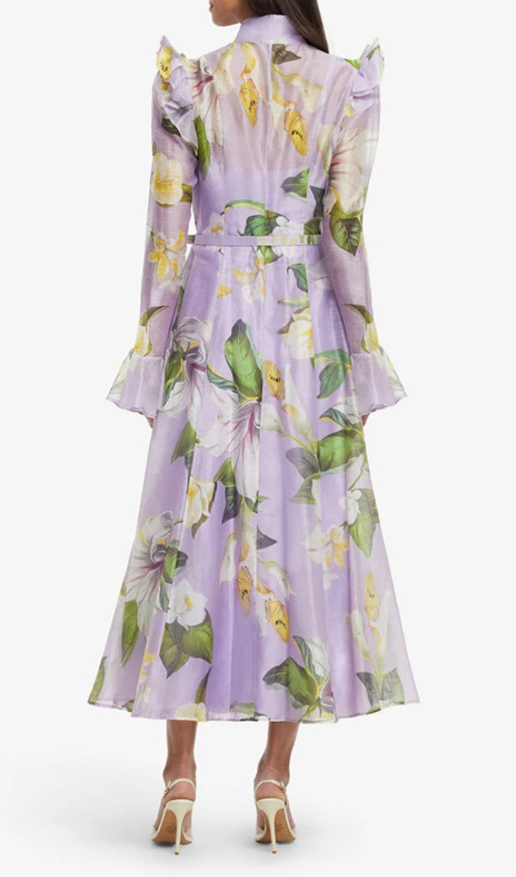 Isolda Lavender Floral Ruffled Midi Dress