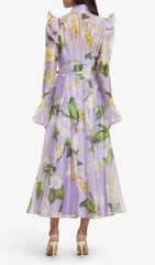 Isolda Lavender Floral Ruffled Midi Dress