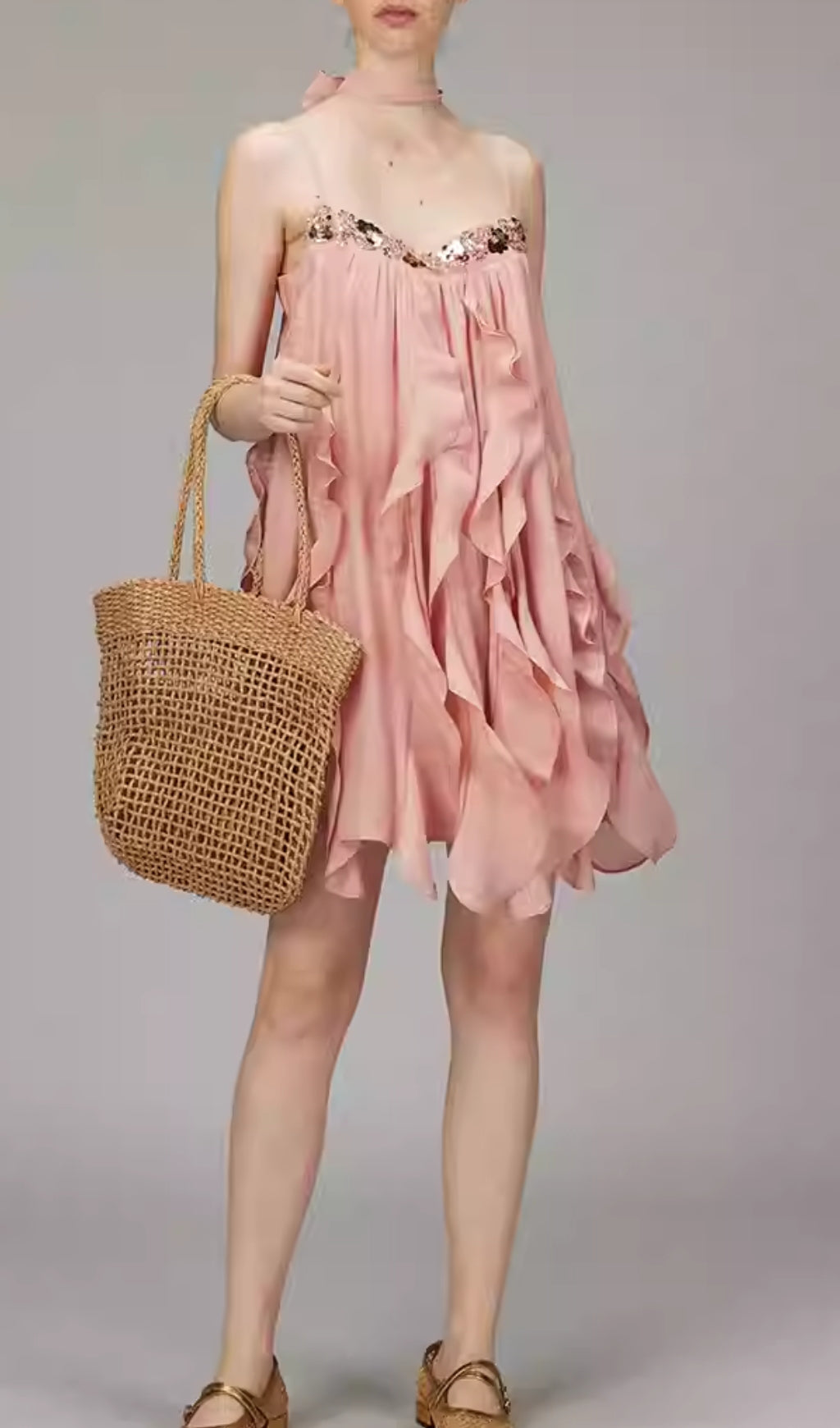 Doria Blush Pink Sequin Ruffle Mini Dress