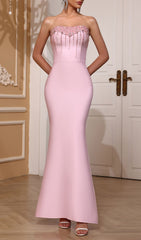 Glamorous Gordy Blush Pink Beaded Strapless Mermaid Bandage Gown