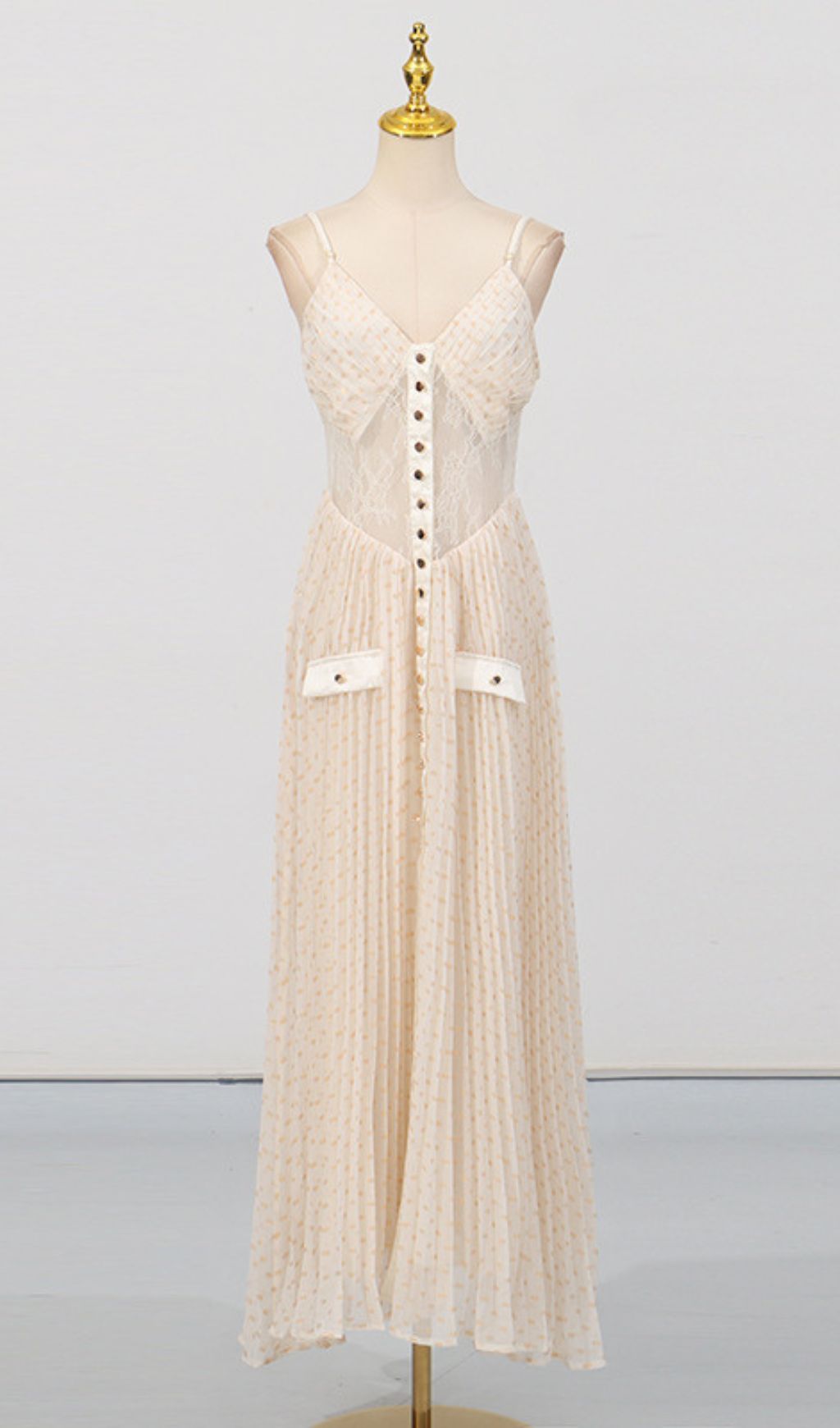 Graciela Polka Dot Strappy Mesh Maxi Dress