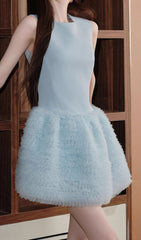 Chic Honey Blue Sleeveless Mesh Mini Dress