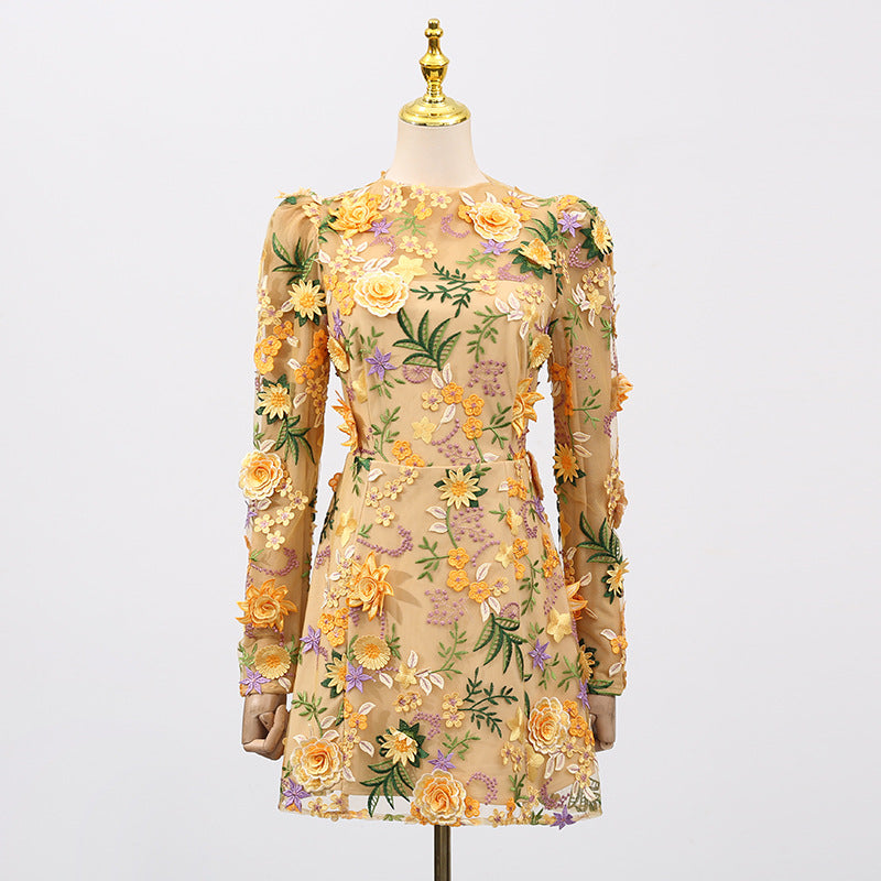 Emrys "In Bloom" Floral Embroidered Puff Sleeve Mini Dress