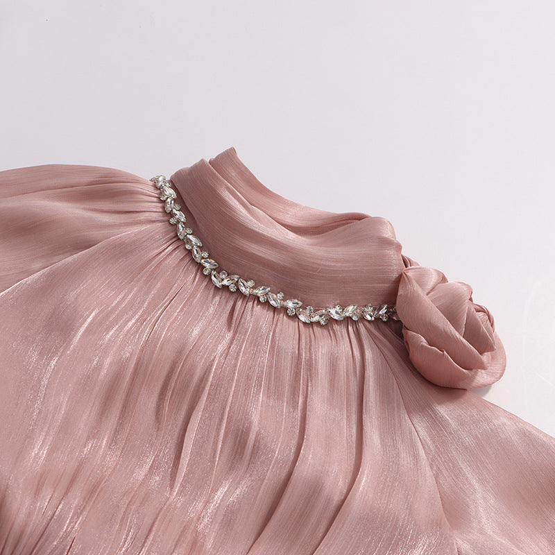 Juhani Rose Pleated Satin Maxi Dress