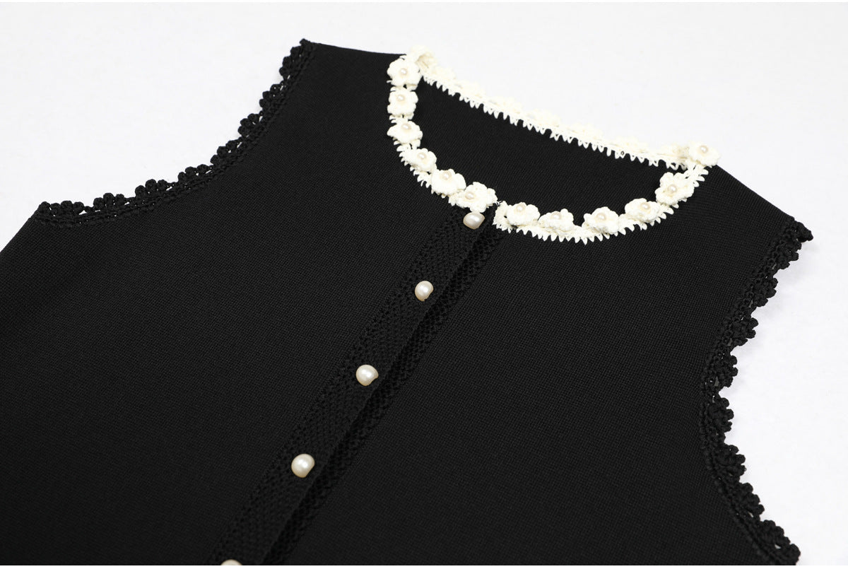 Elegant Black Sleeveless Maxi Dress with Pearl & Floral Beading
