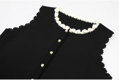 Elegant Black Sleeveless Maxi Dress with Pearl & Floral Beading
