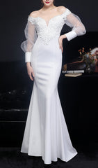 Elegant Chryse Off-Shoulder Floral Embroidered White Mermaid Wedding Dress