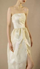 Elegant Brygida Ivory Floral Jacquard Strapless Maxi Dress