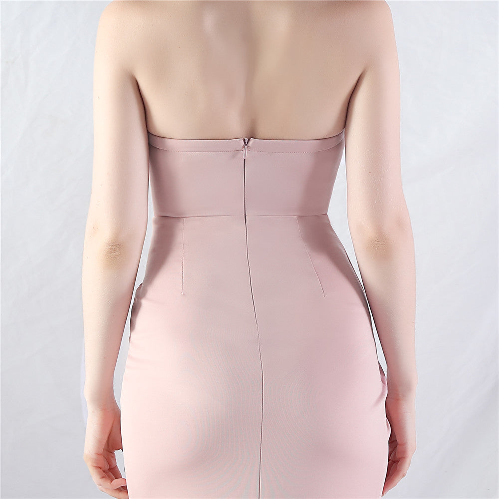 Chizue Pink Strapless Corset Maxi Dress with High Slit