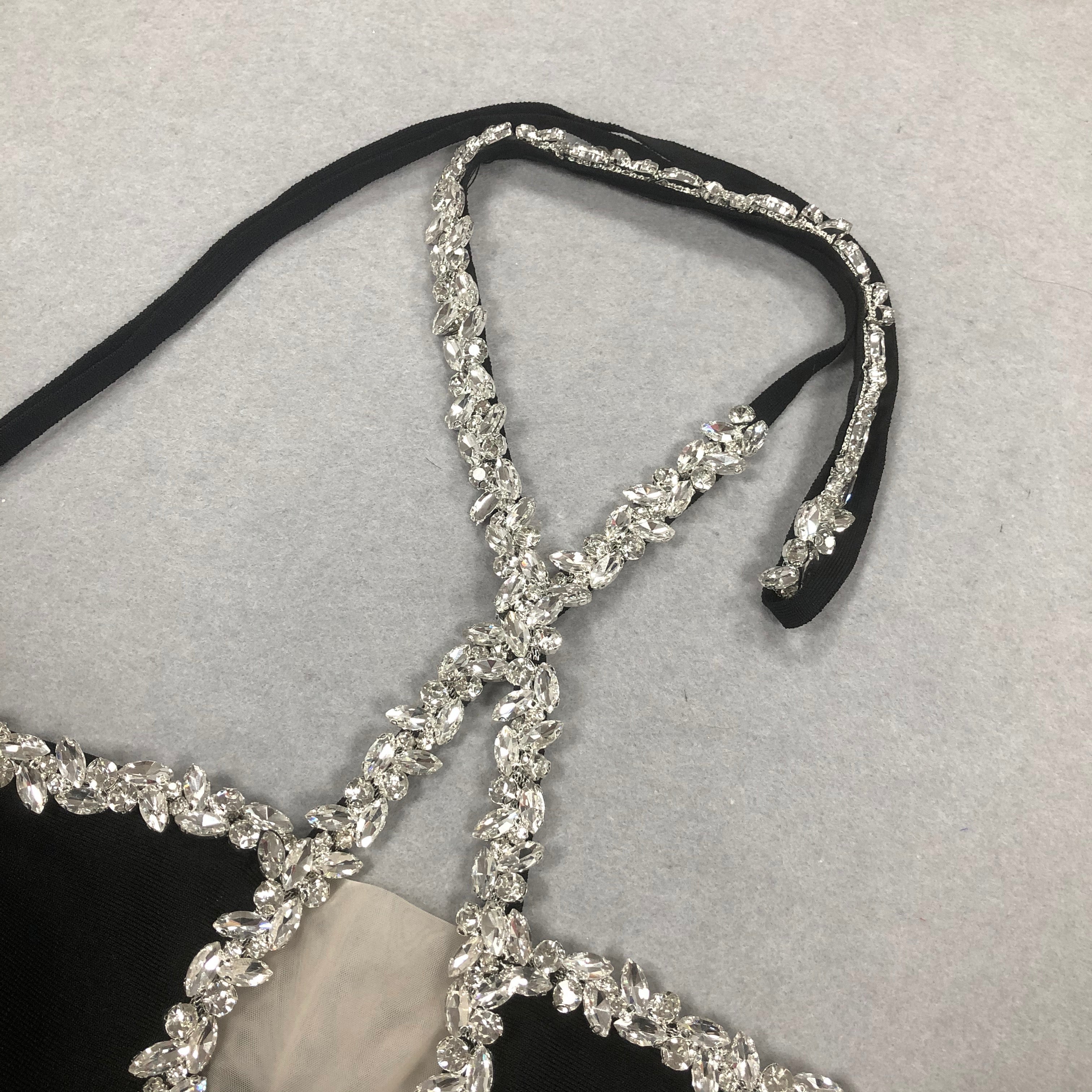 Bellini Glamorous Black Rhinestone Halter Maxi Dress