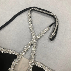 Bellini Glamorous Black Rhinestone Halter Maxi Dress