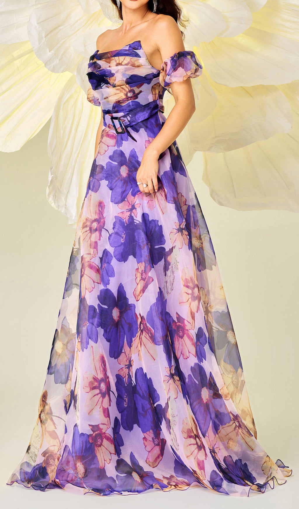 Daylen Enchanting Floral Off-Shoulder Chiffon Maxi Dress
