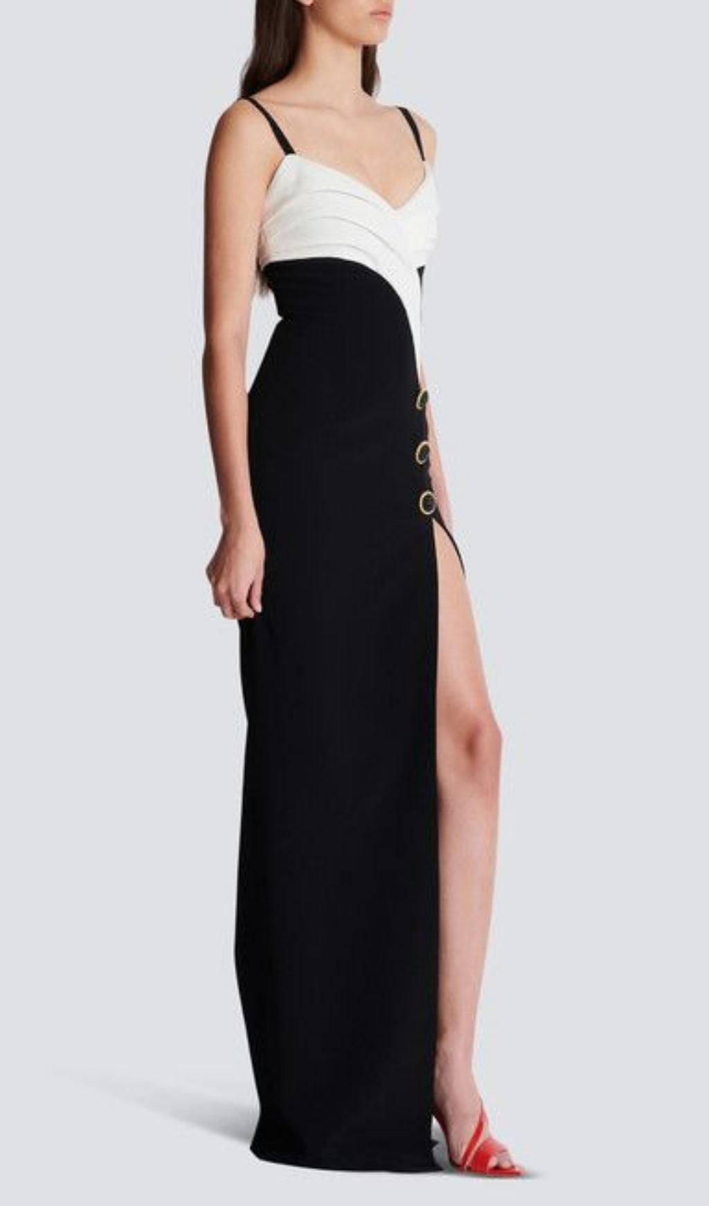 Elegant Black & White Tuxedo-Inspired Slit Maxi Dress