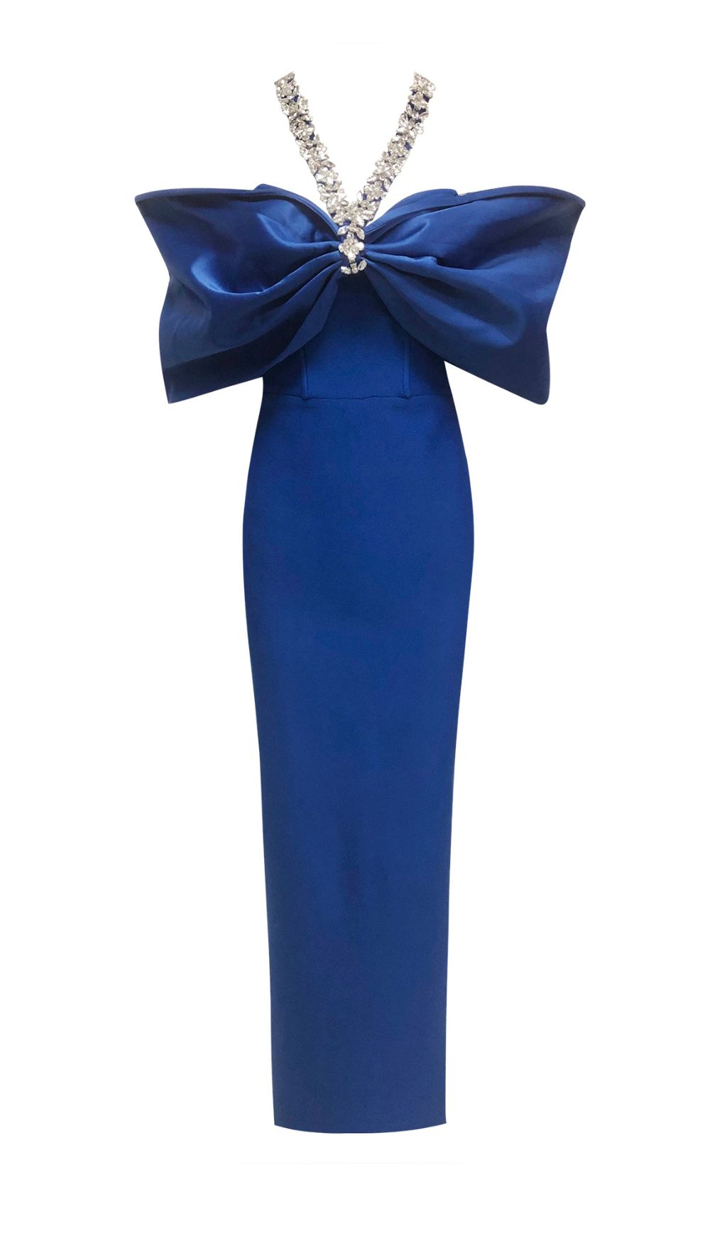 Elwilda Royal Blue Off-Shoulder Embellished Glamour Midi Dress