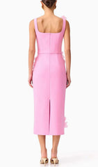 Harper Pink 3D Floral Embellished Midi Dress