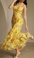Hiraku Enchanted Yellow 3D Floral Embroidery Maxi Dress