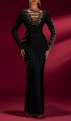 Gwyneth Black Beaded Long Sleeve Maxi Gown