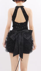 Kalia Black Halter Sequin Mini Dress