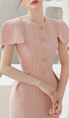 Amabel Pink Tweed Bodycon Midi Dress