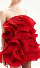 Indiana Red Ruffle Strapless Mini Dress