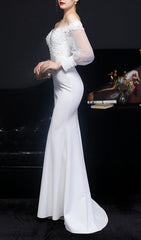 Elegant Chryse Off-Shoulder Floral Embroidered White Mermaid Wedding Dress