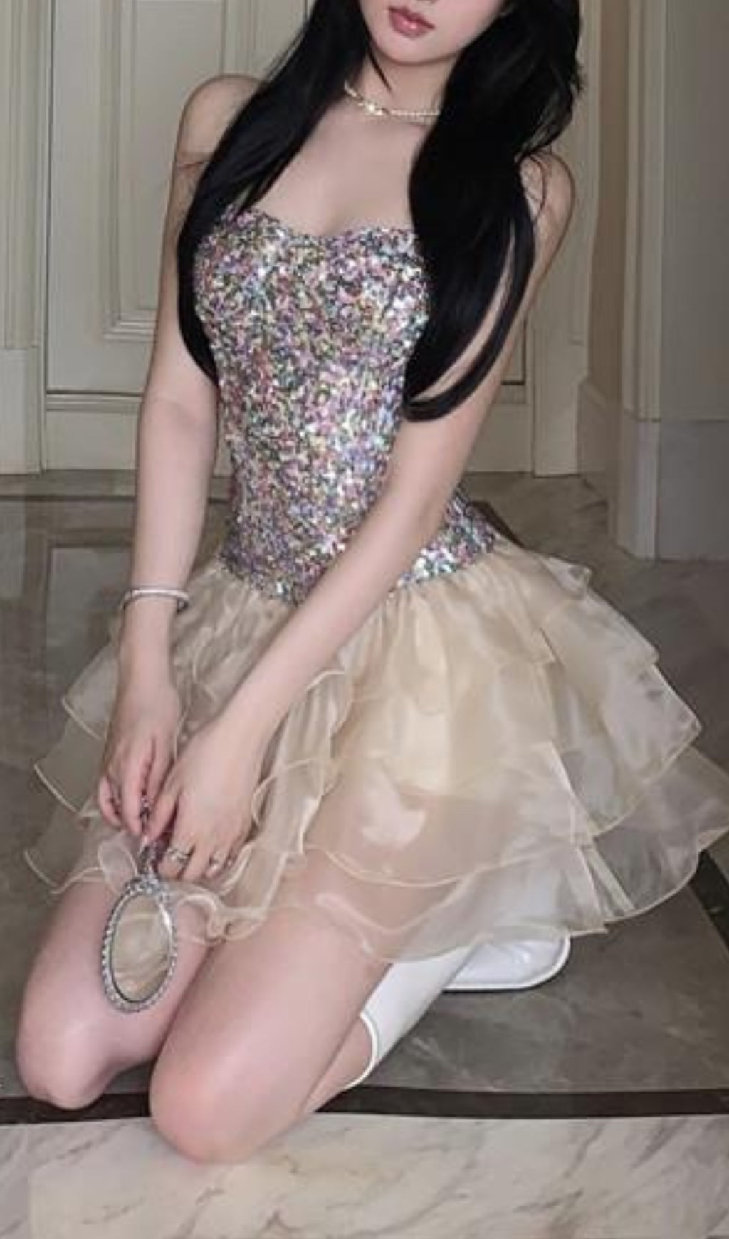 Chimere Dazzling Sequin & Ruffle Strapless Mini Dress