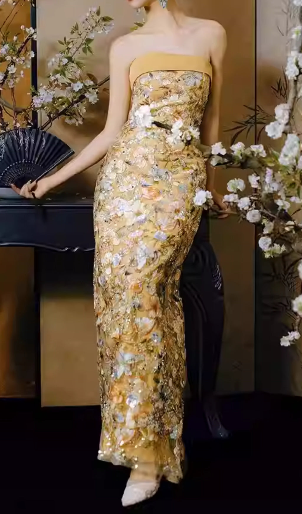 Colista Golden Blossom Strapless Maxi Gown