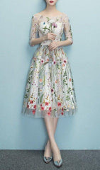 Daphne Elegant Floral Embroidered Mesh Midi Dress