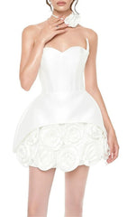 Ildiko White Strapless Corset Floral Mini Dress