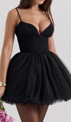 Diellza Black Tulle Mesh Mini Dress