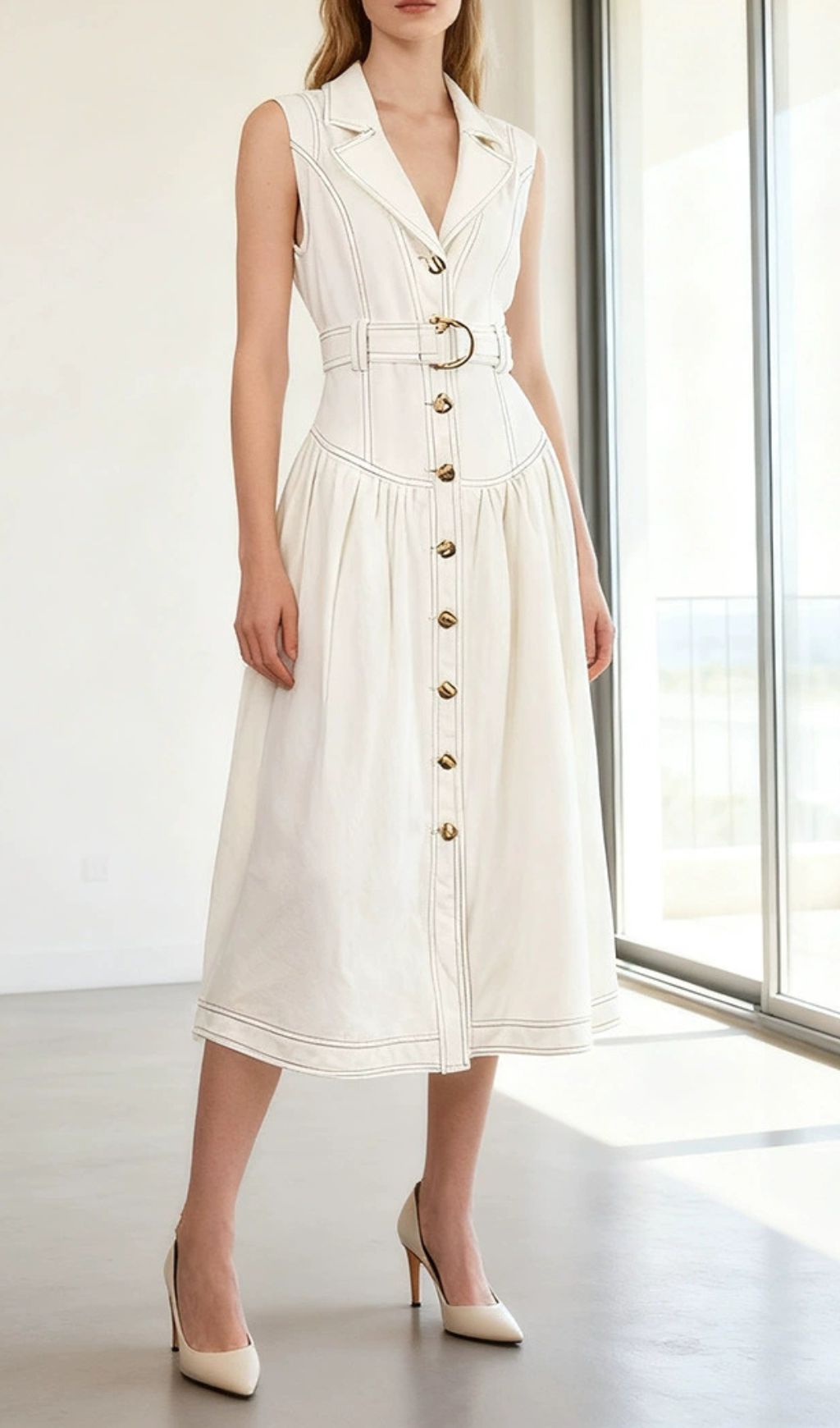 Ione Sleeveless Button-Front Denim Midi Dress