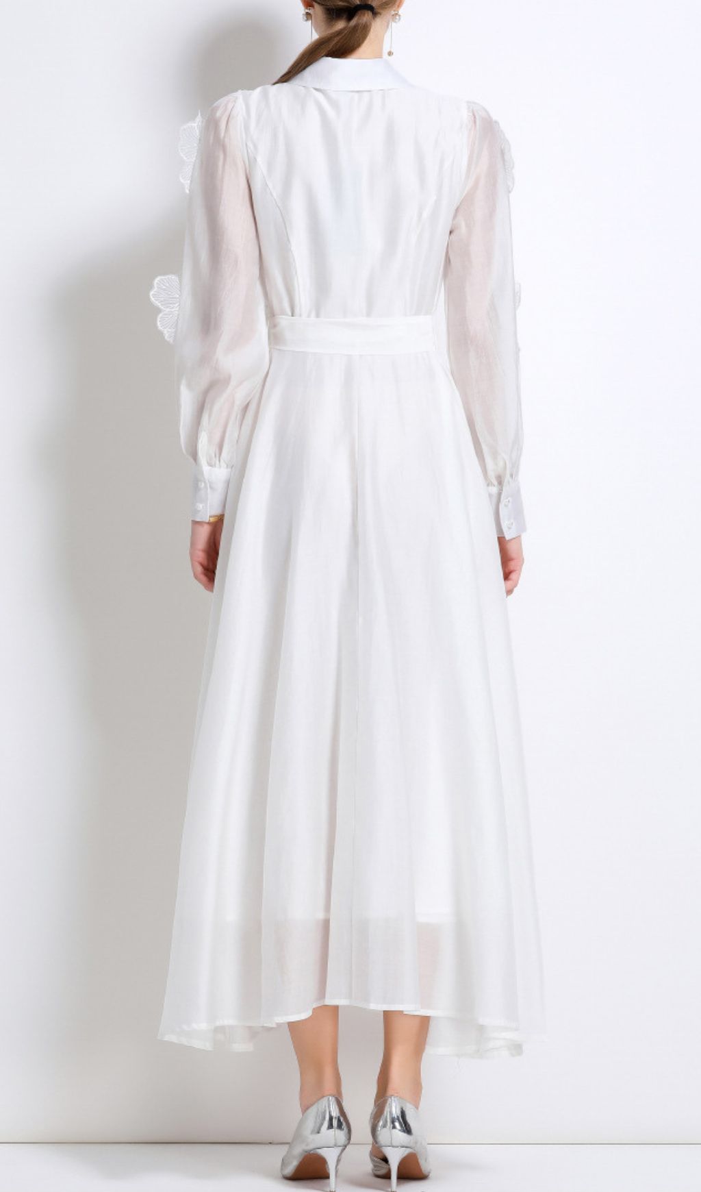 Holly White Floral Appliqu Midi Shirt Dress