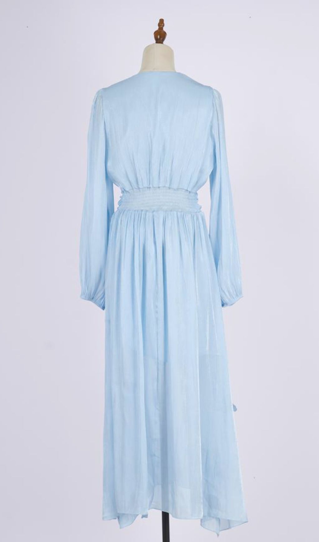 Ginger Shimmer Pink Ruffle V-Neck Long Sleeve Maxi Dress
