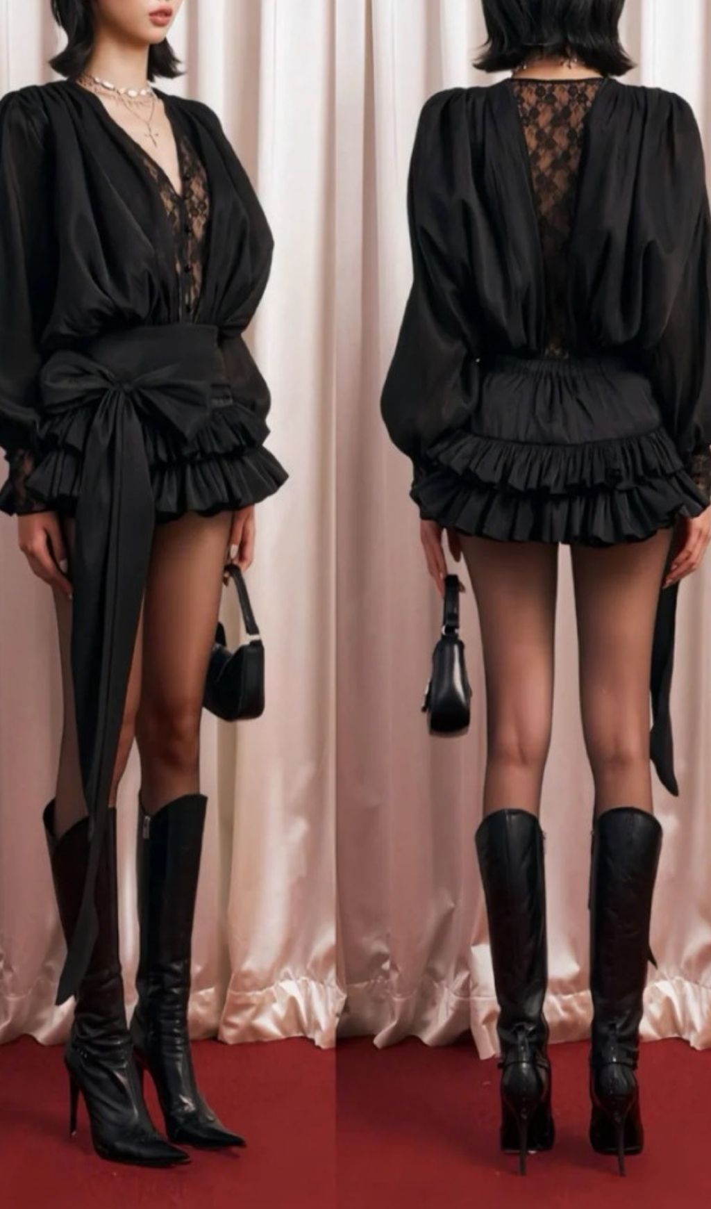 Ulaeron Black Lace V-Neck Mini Dress