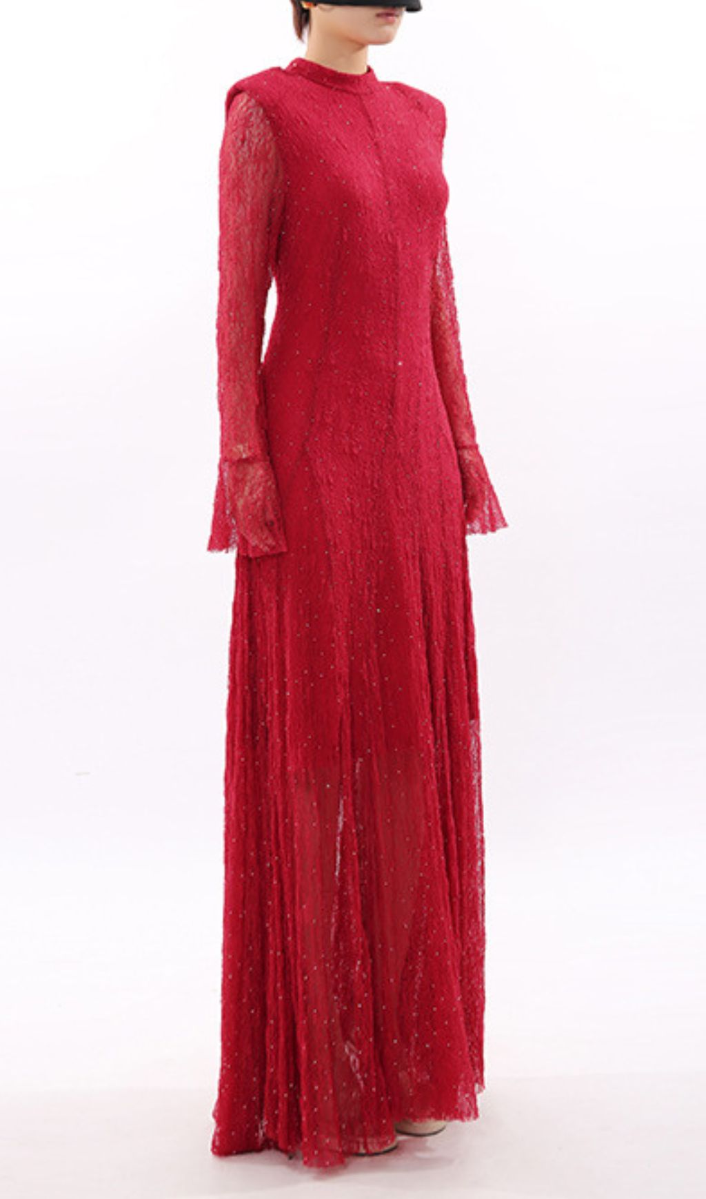 Stunning Ruby Red Sparkle Lace Maxi Dress