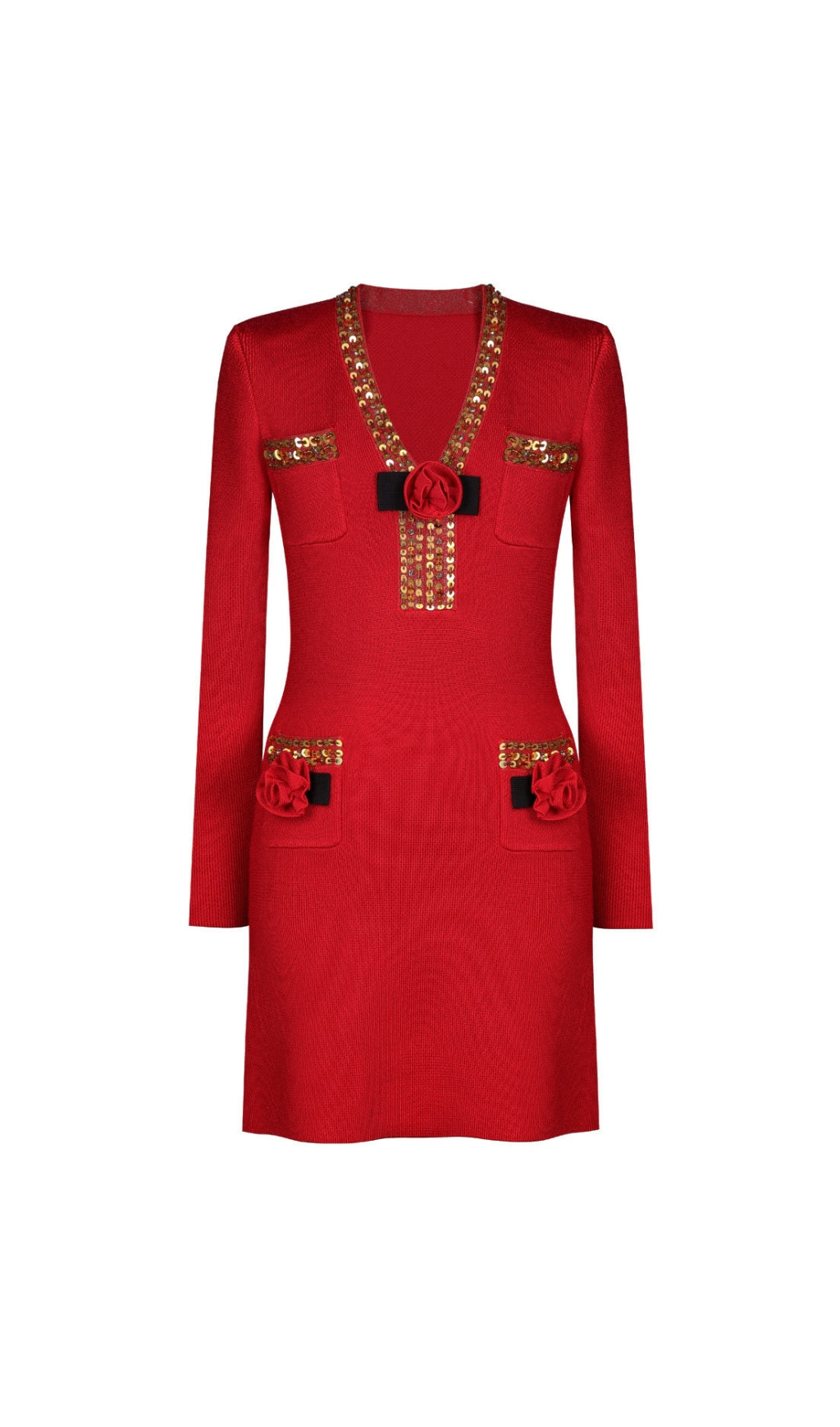 Emilie Black Sequin & Bow Long Sleeve Mini Dress