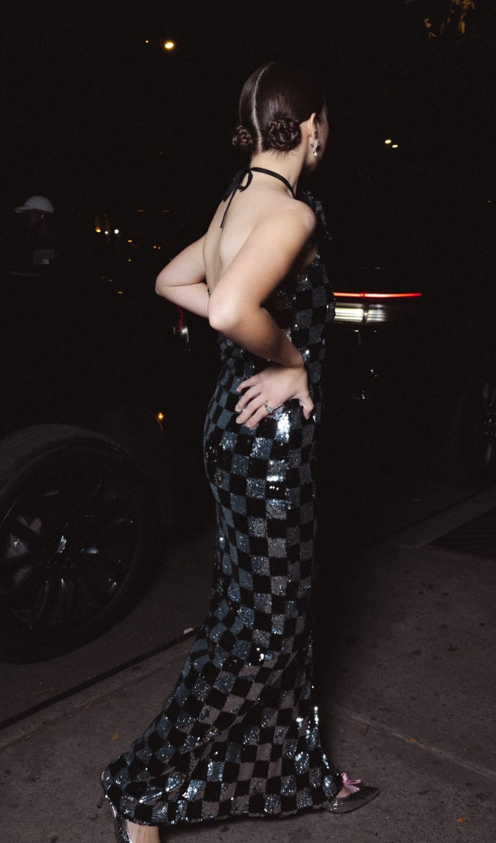 Cirila Glamorous Black & Silver Sequin Halter Maxi Dress