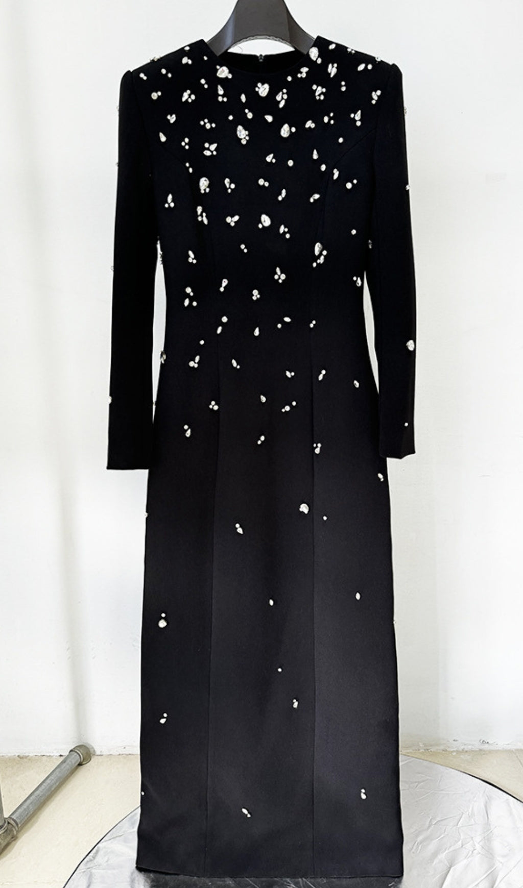 Chasen Black Crystal Embellished Maxi Gown