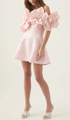 Blush Pink 3D Floral Off-Shoulder Mini Dress