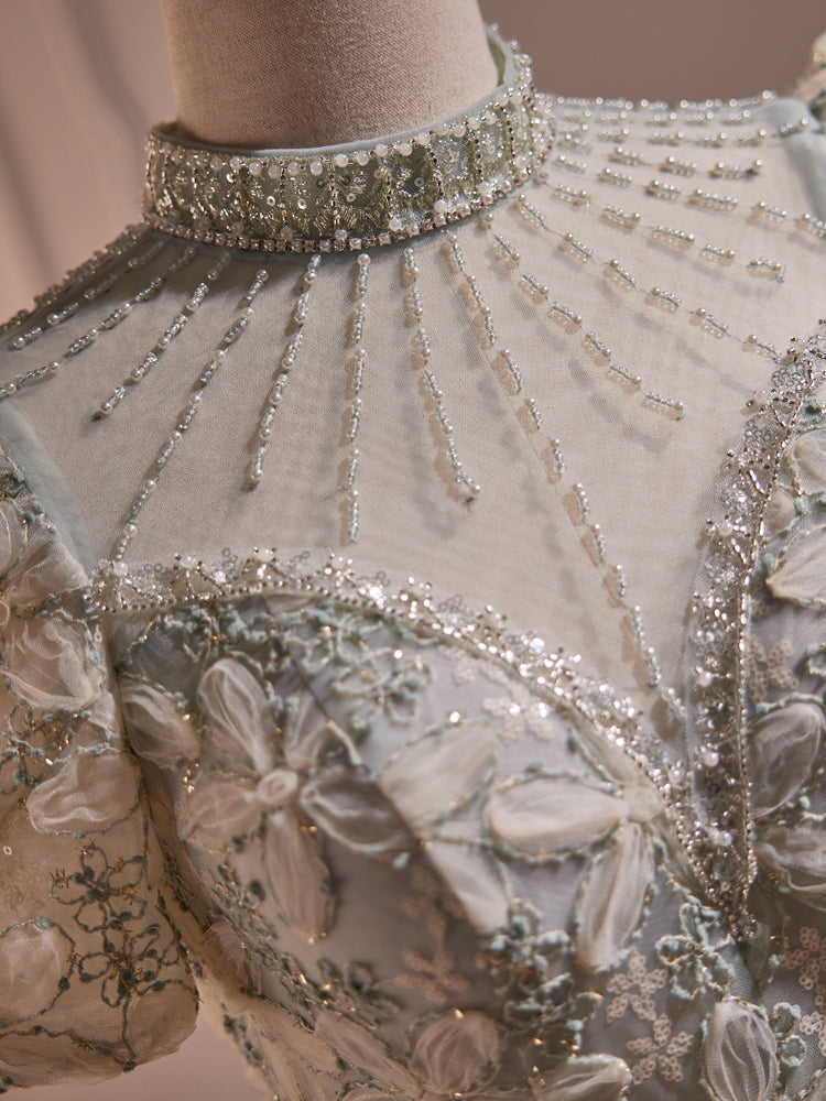 Vestido de fiesta de encaje, manga corta, con cuentas y largo hasta la rodilla 