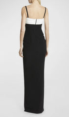 Elegant Black & White Tuxedo-Inspired Slit Maxi Dress