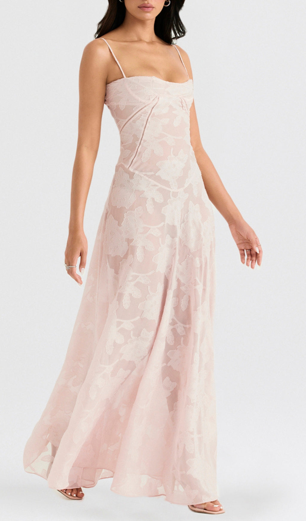 Billie Romantic Pink Floral Lace-Up Back Maxi Dress
