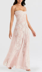 Billie Romantic Pink Floral Lace-Up Back Maxi Dress