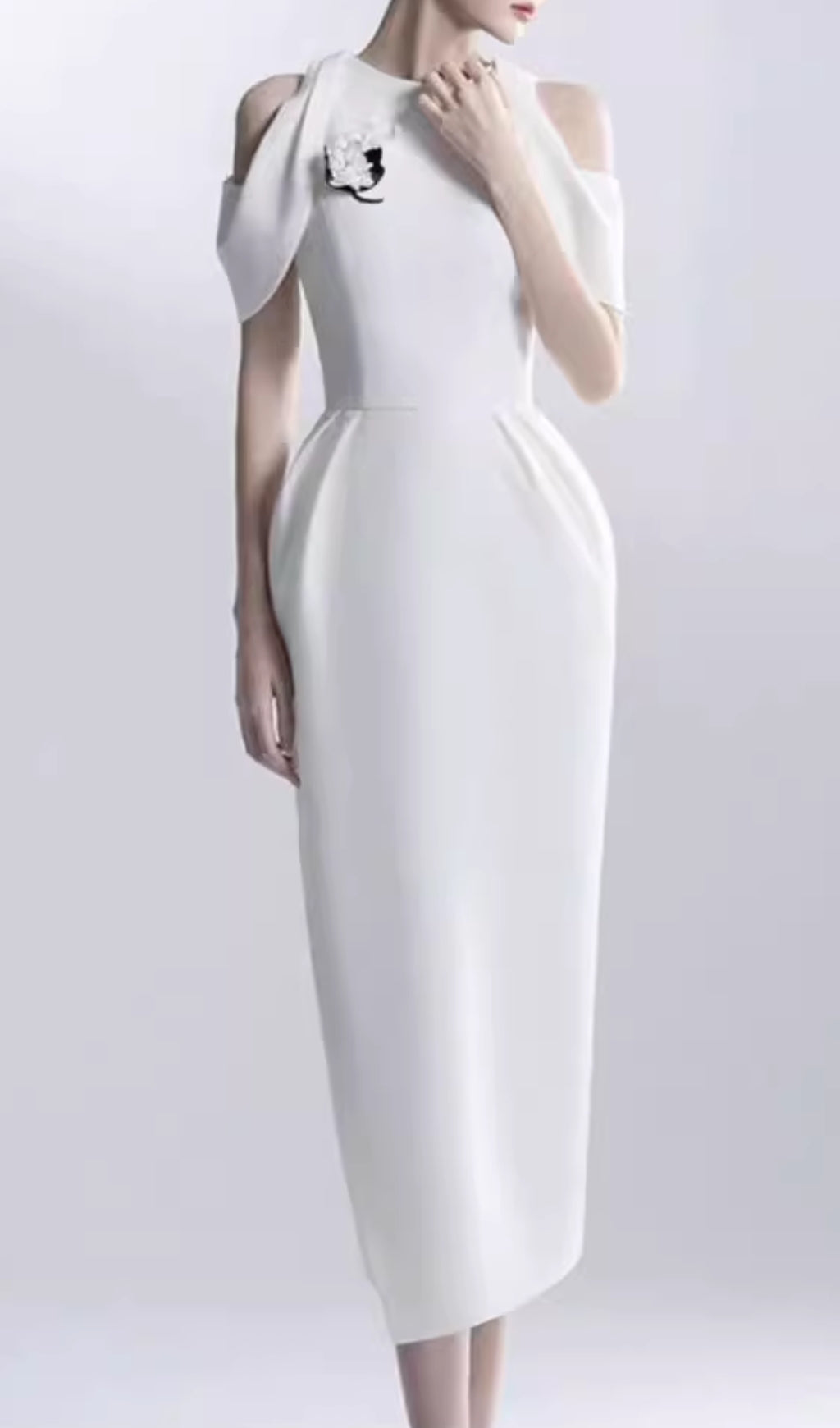 Chaeli White Embellished Off-Shoulder Midi Dress