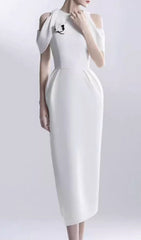 Chaeli White Embellished Off-Shoulder Midi Dress