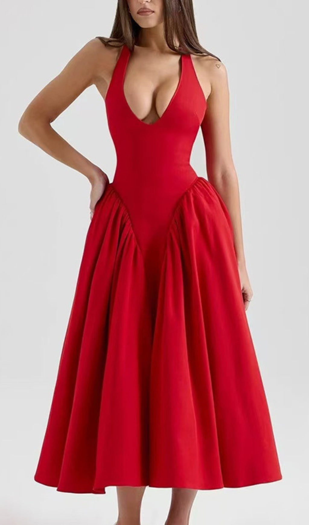 Dierdra Red Halter Neck Midi Dress
