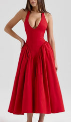 Dierdra Red Halter Neck Midi Dress