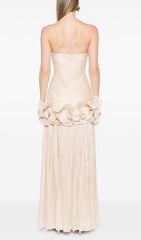Dayna Metallic Pleated Ruffle Strapless Maxi Gown