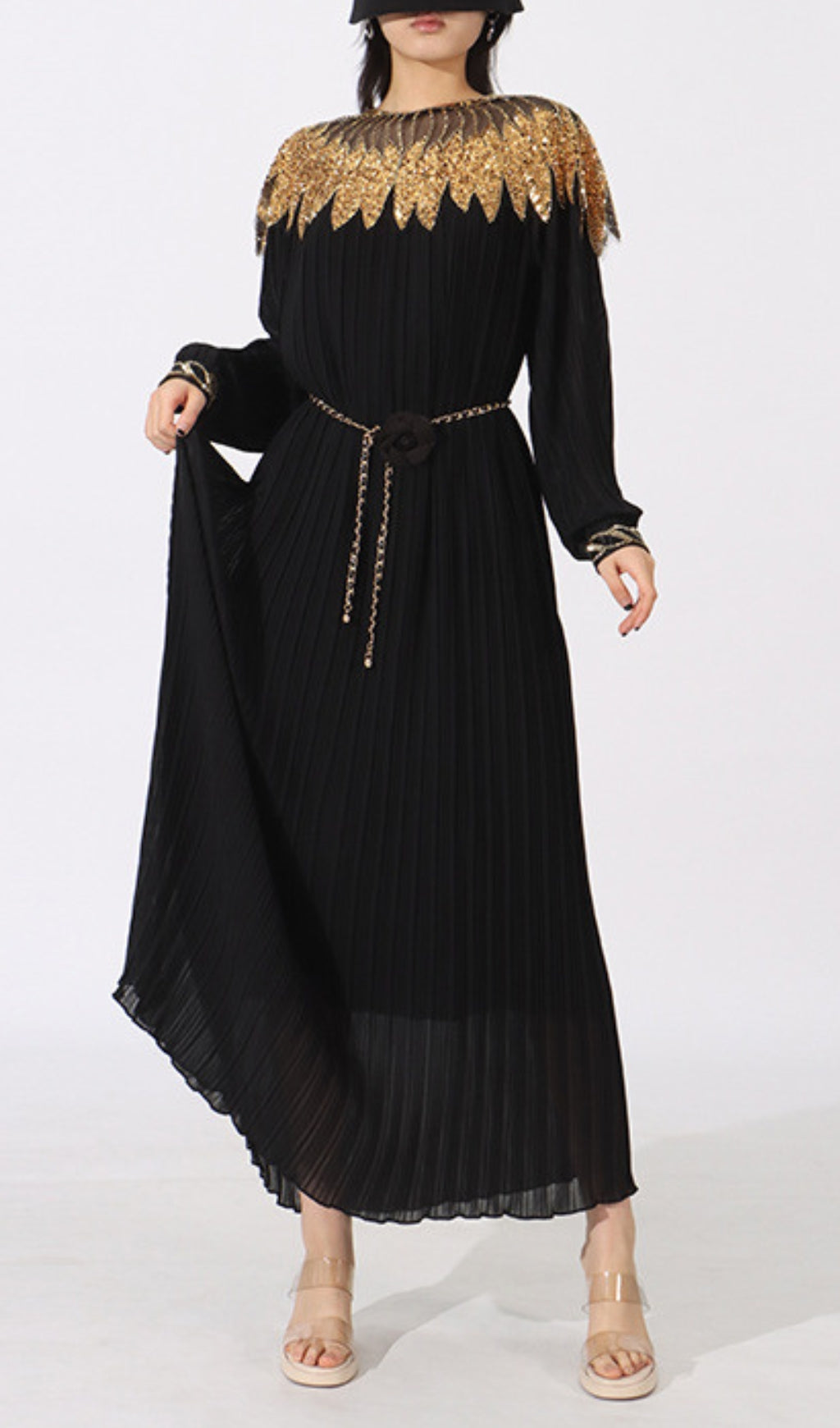 Emiliya Dazzling Black & Gold Sequin Maxi Dress